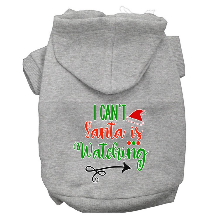 I Can't, Santa is Watching Screen Print Dog Hoodie Grey M